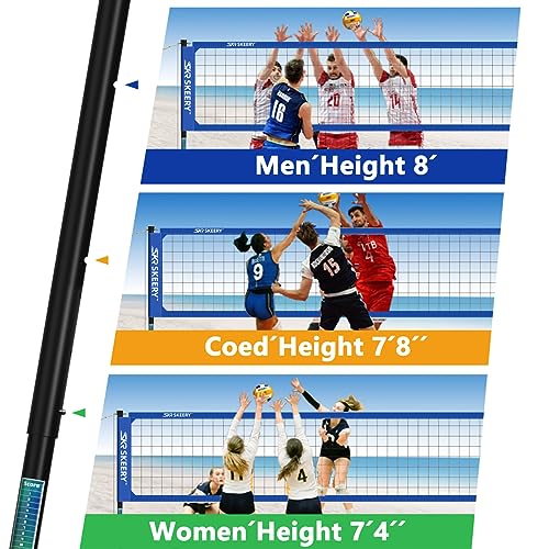 SKEERY Outdoor Heavy Duty Volleyball Net Set, Anti-Sag Design, Adjustable Aluminum Poles, Portable Volleyball Net for Backyard,Grass and Beach