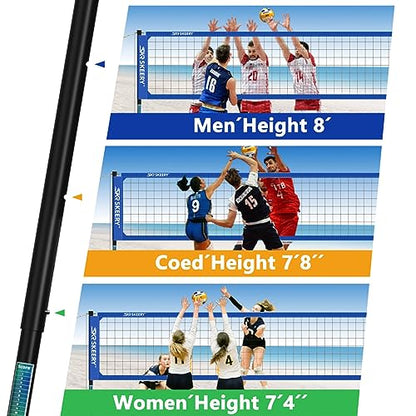 SKEERY Outdoor Heavy Duty Volleyball Net Set, Anti-Sag Design, Adjustable Aluminum Poles, Portable Volleyball Net for Backyard,Grass and Beach