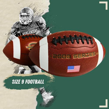 Official Size 9 Football, 2000 Series Collection, Premium Leather Construction, American Football with Ball Pump, College Regulation Size