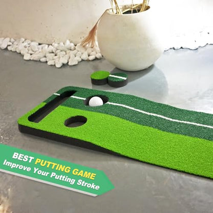 SENSECLUB Indoor Putting Green Game, Foldable Putting Mat Golf Game Set, Golf Gifts for Men - 1x8 Ft - style: 2 Holes
