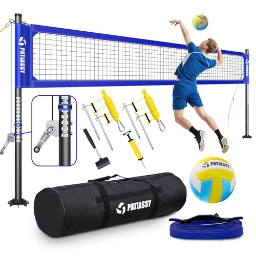 Professional Heavy Duty Volleyball Net Set for Backyard & Beach, Outdoor Net System with Steel Anti-Sag Winch, 32FT Reinforced Net, Height Adjustable Rust-Resistant Aluminum Poles, Portable Carry Bag - color: C-Deep Blue