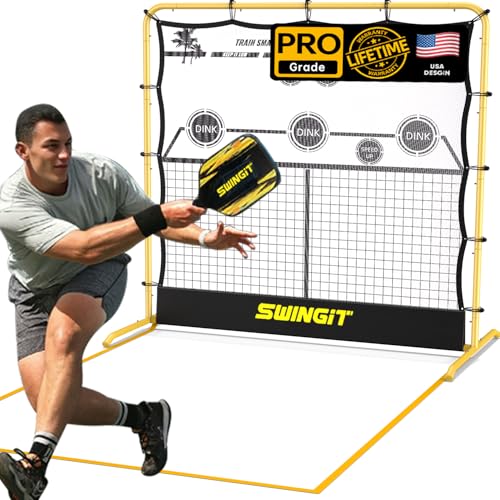 Portable Pickleball Rebounder Net with Kitchen Lines System, Solo Training Net System for Dinks, Volleys & Drives, Accuracy Trainer with Carry Bag, for Backyard, Driveway, Garage - color: Yellow
