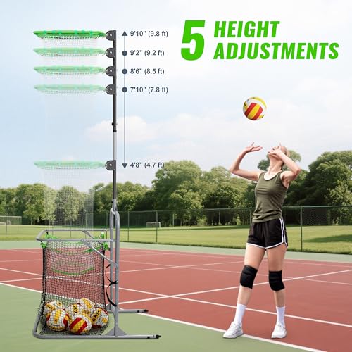Volleyball Setter Training Net Equipment, Setting Trainer with Target Hoop, Precision Cloth, Ball Collection, Adjustable 5 Heights (4.7-9.8 ft) 6 Angles