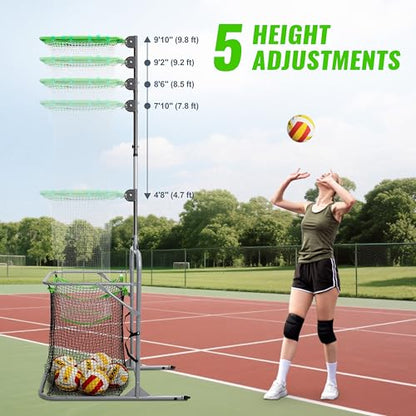 Volleyball Setter Training Net Equipment, Setting Trainer with Target Hoop, Precision Cloth, Ball Collection, Adjustable 5 Heights (4.7-9.8 ft) 6 Angles