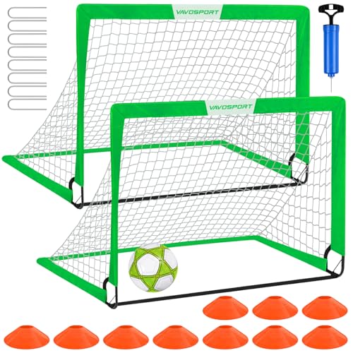 Kids Soccer Goals for Backyard Set - 2 of 4' x 3' Portable Soccer Goal Training Equipment, Pop Up Toddler Soccer Net with Soccer Ball, Soccer Set for Kids and Youth Outdoor Games, Sports, Play - color: 2-Green, style: 4 ft x 3 ft