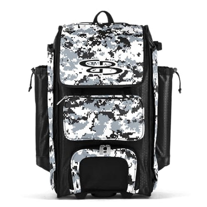 Boombah Catchers Superpack Hybrid Rolling Digital Camo Bat Bag - Multiple Colors - Wheeled & Backpack Version - color: Black/Gray