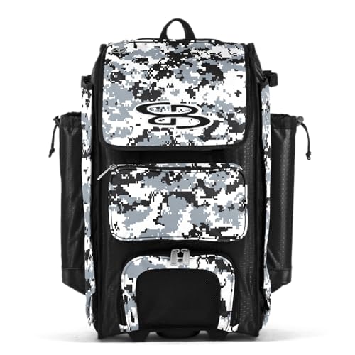 Boombah Catchers Superpack Hybrid Rolling Digital Camo Bat Bag - Multiple Colors - Wheeled & Backpack Version - color: Black/Gray