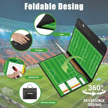 Magnetic Soccer Coaching Board – Portable Dry Erase Whiteboard with Fence Clip, Magnets & Carry Bag, Foldable Clipboard for Soccer Coaches & Players, Ideal Coach Gift - style: Soccer
