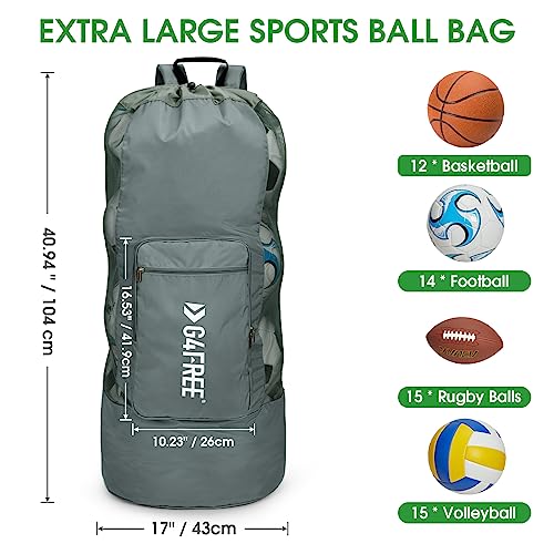 G4Free Extra Large Mesh Ball Carry Bag for Soccer, Basketball, Football, Volleyball, Swim - color: Grey