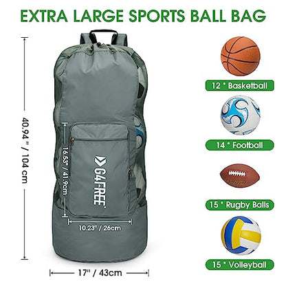 G4Free Extra Large Mesh Ball Carry Bag for Soccer, Basketball, Football, Volleyball, Swim - color: Grey