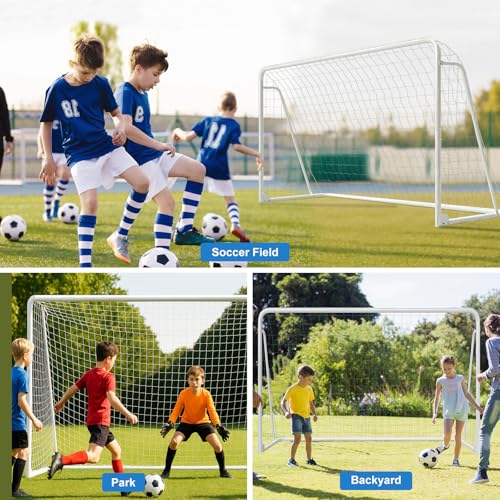 MOPHOTO Soccer Goal, 6X4/8x6/10x6.5/12x6/16x7/18.5x6.5/21x7/24x8ft Soccer Goals for Backyard, Full Size Soccer Goal for Teens & Adults Training - size: 12x6.0FT, style: Alloy Steel-Foldable