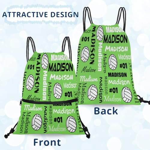 Custom Volleyball Style Drawstring Bag, Personalized Sports Ball Backpack Drawstring Sack Cinch Bags for Team Gift Party Favors, Grass Green - color: Grass Green