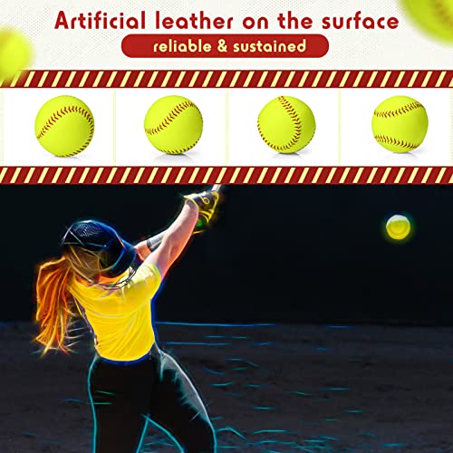 Lewtemi 12" Softballs - Official Size Weight Yellow Sports Slowpitch Softballs Bulk - Unmarked Leather Covered Youth Fastpitch Ball for Games Practice and Training
