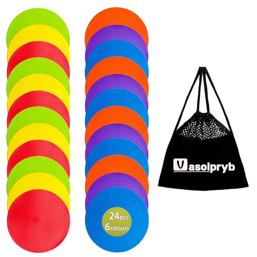 Spot Markers 4 Inch 9 Inch Non Slip Rubber Floor Markers Flat Field Cones Poly Dots for Classroom Dance Sports Soccer Basketball Speed Agility Training(6 Colors)
