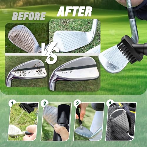 Golf Club Cleaner Brush Kit, Golf Groove Scrubber with Retractable Clip/Golf Groove Sharpener/Golf Towel/Brush Head, 4Oz Squeeze Bottle for Cleaning with Nylon Bristles, Golf Accessories for Men Women - style: CLEANER KIT