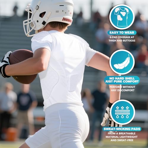TUOY Youth Boys Padded Protective Shirts Paddded Compression Shirts for Football Paintball Baseball - color: White, size: Large