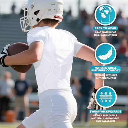 TUOY Youth Boys Padded Protective Shirts Paddded Compression Shirts for Football Paintball Baseball - color: White, size: Large
