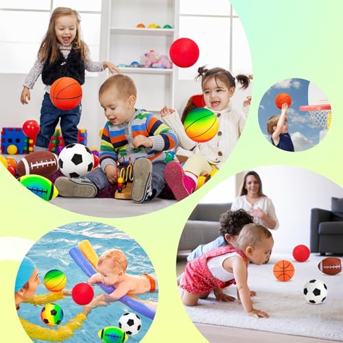 Soft Balls for Toddlers Kids 1-3 3-5, Easy to Grip 5" Small Balls 7 Pack, Mini Football Soccer Basketball Playgroundball - First Birthday Gift Baby Toys for Boys Girls - color: 7 Inflatable Balls 5"