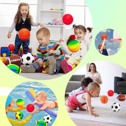 Soft Balls for Toddlers Kids 1-3 3-5, Easy to Grip 5" Small Balls 7 Pack, Mini Football Soccer Basketball Playgroundball - First Birthday Gift Baby Toys for Boys Girls - color: 7 Inflatable Balls 5"