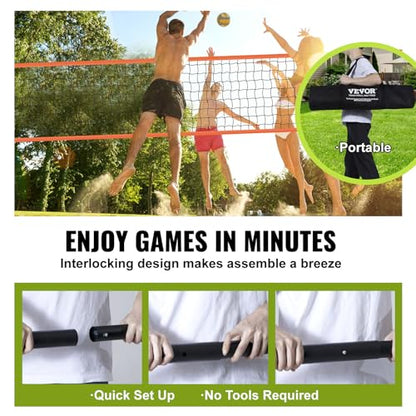 VEVOR Outdoor Portable Volleyball Net System, Adjustable Height Aluminum Poles, Professional Set with PVC Volleyball, Pump, Carrying Bag, Heavy Duty Net for Backyard, Beach, Lawn