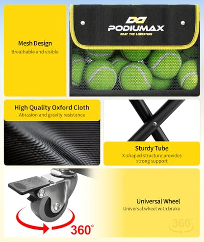 Pickleball Tennis Ball Hopper, Holds 180 Tennis-Balls or 150 Pickle Balls, Foldable Pickleball Caddy for Men Women Teen, Waterproof Tennis Ball Basket for Learners & Coaches