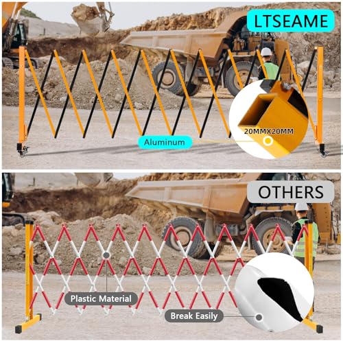 11FT Industrial Expandable Barricade Folding Security Gate with Wheels,Retractable Driveway Gate with Aluminum Fence(Yellow, 11FT) - color: Yellow, size: 11FT