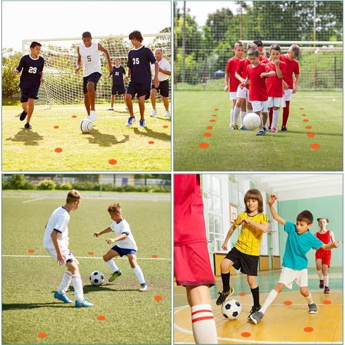 Poly Spots 4" or 9" Flat Cones Spot Markers for Gym/PE Training, Dance, 12/18/24 Pcs Non-Slip Rubber Floor Dots Flat Disc Markers for Soccer Basketball Sports Agility Drills, Classroom Activities - style: Orange 24 Pcs 4inch
