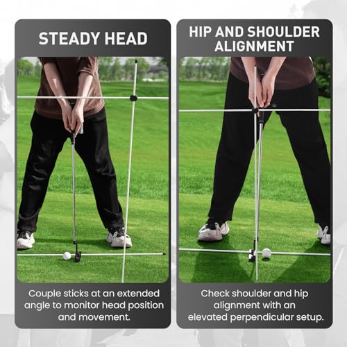 FINGER TEN Golf Alignment Sticks Rods Swing Trainer Tools 43 Inch 2 Or 3 Pack, Fits in Golf Bag Tour Stickers Practice Training Aid - color: Black Connector Without Sticks