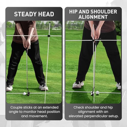 FINGER TEN Golf Alignment Sticks Rods Swing Trainer Tools 43 Inch 2 Or 3 Pack, Fits in Golf Bag Tour Stickers Practice Training Aid - color: Black Connector Without Sticks