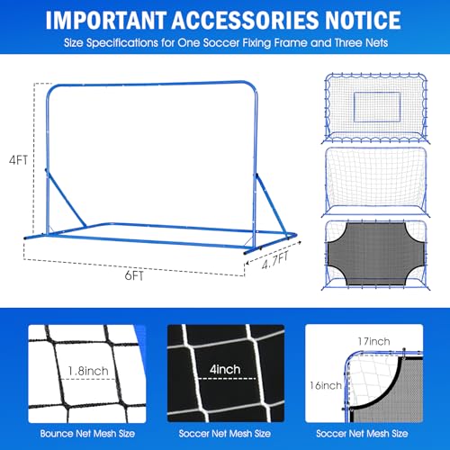 Soccer Baseball Rebounder Net, Soccer Goal Net, Volleyball Softball Rebound Pitchback Net Quick-Switch Angle Training for Control, Passing Practice, Bounce Back Rebounder Goals Gifts Trainer Equipment - size: 6FTx4FT