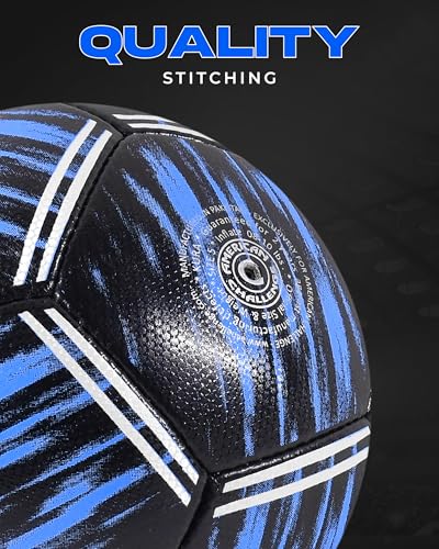 Kura Soccer Ball – Professional Training Soccer Ball for Grass Fields – Durable TPU Machine Stitched Soccer Balls – Sizes 3, 4 & 5 – Outdoor Practice & Match Play - size: 5, style: Black/Sky Blue