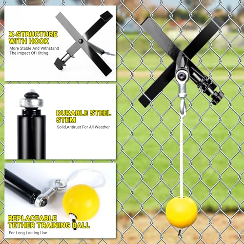 PLAYAPUT Portable Baseball Swing Trainer with The Tethered Ball,Premium Hitting/Batting Trainer System for Baseball and Softball,Easy Setup On Fence Hitting Trainer,Swing Trainer with Auto Reset