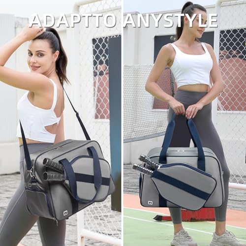 ROYALFAIR Pickleball Tote Bag for Women Men Large Capacity with Paddle Cover Pocket Internal Shoe Pocket and Adjustable Shoulder strap - color: Grey