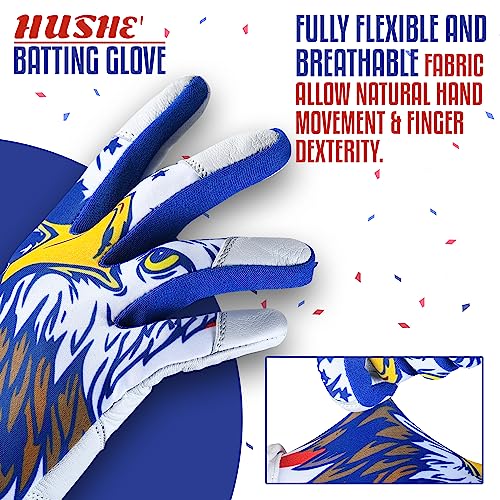 Hushe' American Flag Batting Gloves & Softball Gloves USA Flag Baseball Batting Gloves Youth Kids Baseball Batting Glove for Youth Men Adult & Unisex. - color: White Eagle, size: Adult X-Large