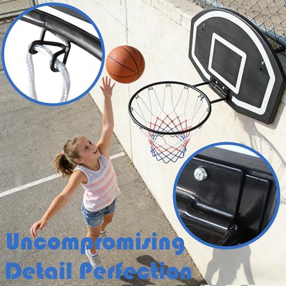 Rakon 18" Replacement Basketball Rim Wall Mount Hoop Hand-Crank Backboard Mounted for Indoor/Outdoor Classic Basketball Court, Teens, Adults, Schools, Parks - color: Square Black