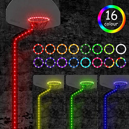 Waybelive LED Basketball Hoop Lights, Remote Control Basketball Rim LED Light, 16 Color Change by Yourself, Waterproof, Super Bright to Play at Night Outdoors, Good Gift for Kids - style: LED Basketball Rim&Pole Light