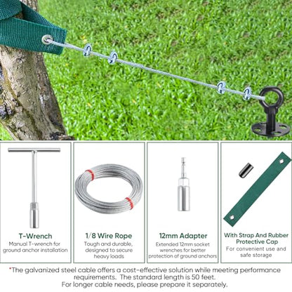 18'' Ground Anchors Screw in Heavy Duty, Shed Anchor Kit with Straps & Steel Cable & Tools, Earth Anchors for Mobile Home, Carports, Swing Set, Tree, Trampoline - Secure Against High Winds(4)