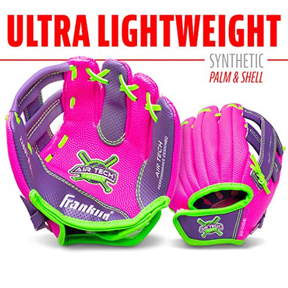 Franklin Sports Air Tech Baseball Glove with Ball - Tee Ball - Soft Air Tech Foam - color: Pink/Purple, size: 8.5"