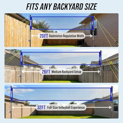 Outdoor Volleyball Net System for Backyard, Adjustable Height (5.1–8FT) & Width (20–32FT), Anti-Sag Tension System, 2-in-1 Badminton Combo Set with Carry Bag, Rackets & Shuttlecocks - color: Blue