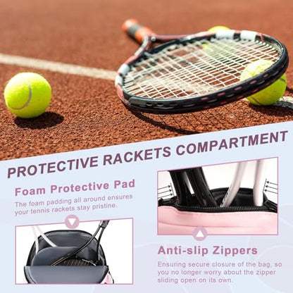 Arcoyard Tennis Bag Holds 2 Rackets, Professional Tennis Bags for Women, Tennis Backpack with Ventilated Shoe Compartment - color: Pink