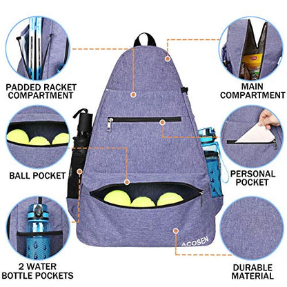 ACOSEN Tennis Bag Tennis Backpack - Large Tennis Bags for Women and Men to Hold Tennis Racket,Pickleball Paddles, Badminton Racquet, Squash Racquet,Balls and Other Accessories - color: Purple