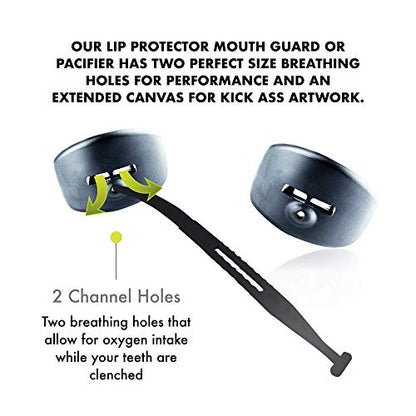DAMAGE CONTROL Pacifier Mouthpiece – Football Mouthguard with Helmet Strap, Protects Teeth, Jaw & Mouth – Mouth Piece for Sports, No Boiling, Allows Airflow – Gear for Adults & Youth (Black) - color: Black