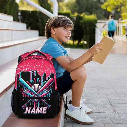 Personalized Baseball Drip Backpack for Boys Kids School Team, Cool Baseball Bookbag for Elementary Kindergarten Travel Camping