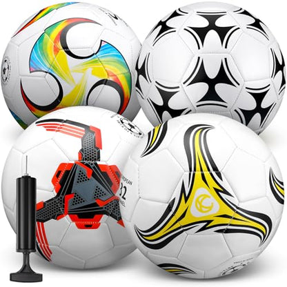 Tradder 4 Pack Soccer Ball with Pump Size 3 4 5 Deflated Soccer Ball for Outdoor Indoor Game Sport Practice Training Gift for Kid Youth Teen Adult Charity Donation - size: Size 5, style: Mixed Style