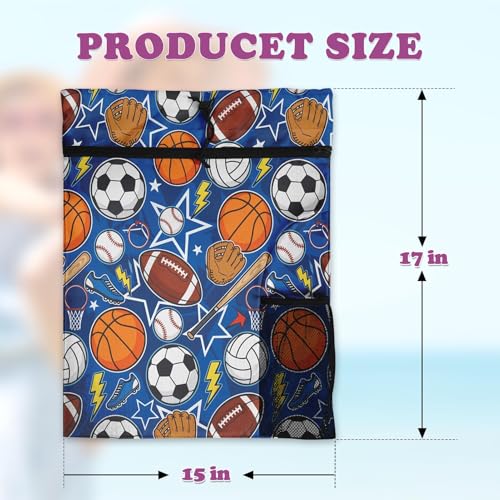 Sports Ball Drawstring Backpack, 15” x 17” Waterproof Swim Bag for Beach Swimming Pool, Lightweight Foldable Gym Bag with Water Bottle Holder for Sports Travel
