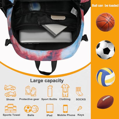 Goloni Soccer Backpack,Basketball Backpack with Ball Compartment & Shoe Compartment,Backpack for Basketball,Soccer - color: Red Tie Dye