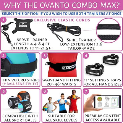 OVANTO Volleyball Training Equipment Aid – Solo Volleyball Equipment in 4 Styles to Serve, Spike, Set and Pass Like a Pro - Adjustable Volleyball Practice Equipment Gift for Beginners & Experts