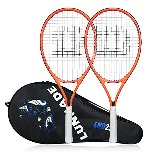 Tennis Racket for Kids Junior, 19/21/23/25 Inch Youth Tennis Racquet with Cover, Suitable for Beginner Boys and Girls Age 3-12 - color: Orange 2 Pack