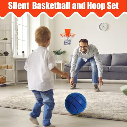 Silent Basketball Hoop and Ball, 18cm Wall Mounted Basketball Hoop Indoor, Noiseless Foam Elastic Sponge Ball WithHoop, SilentBall Professional Indoor BasketballFrame - color: Blue