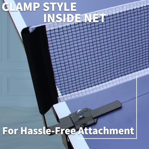 IUNNDS Portable Table Tennis Table 6/8/8.5/9FT Foldable Ping Pong Game Set for Indoor with Net and Post Set, 2 Paddles and 3 Balls - color: Blue-8FT with Wheel